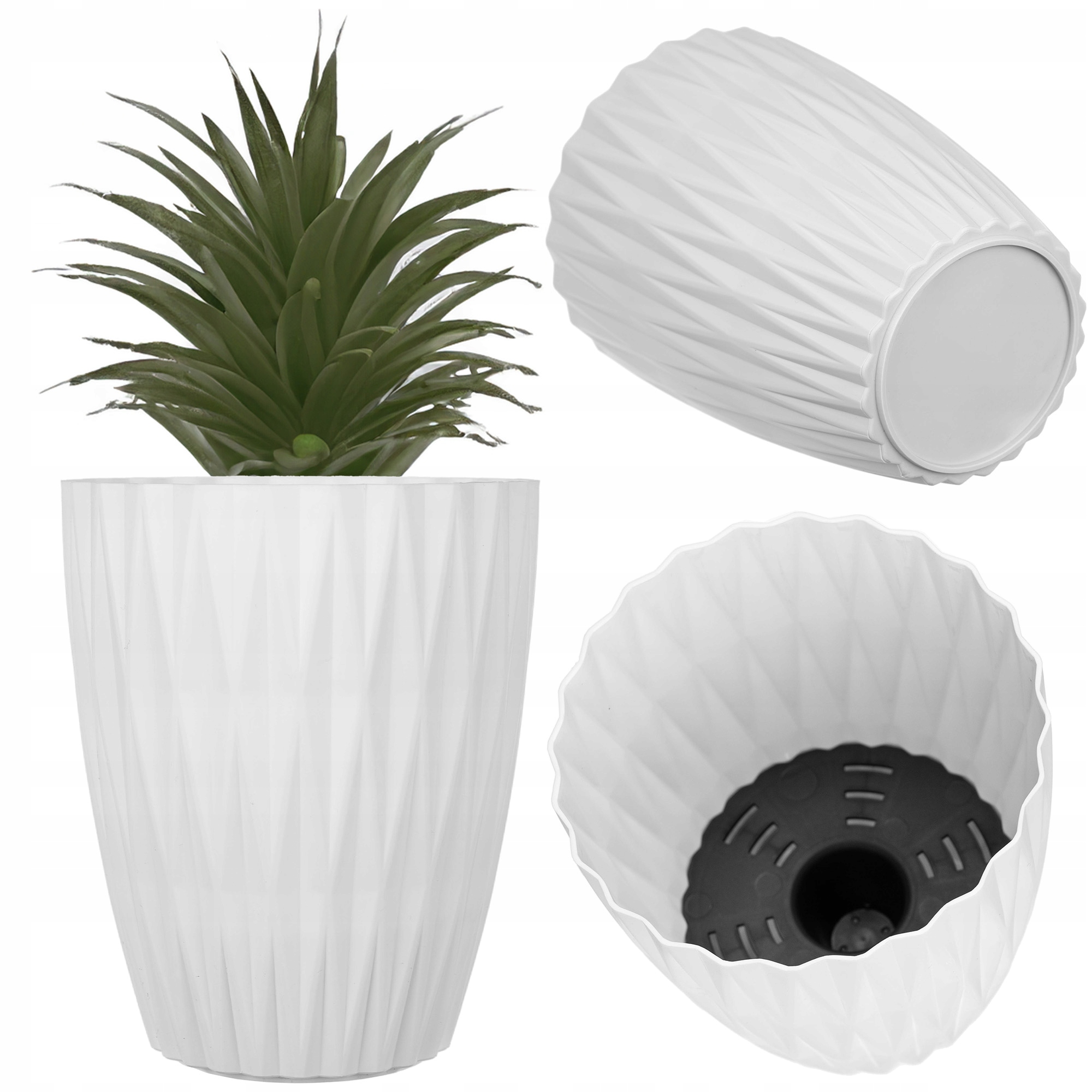 DONICZKA DONICA17,5cm OSŁONKA PLASTIKOWA KWIATY OKRĄGŁA 3D Z WKŁADKĄ BIAŁA