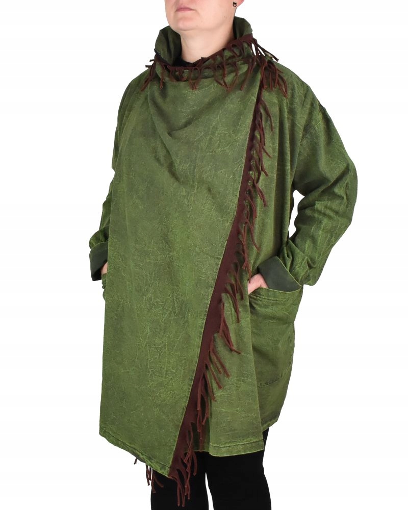 Kardigan Tida, zelený, hnědé třásně