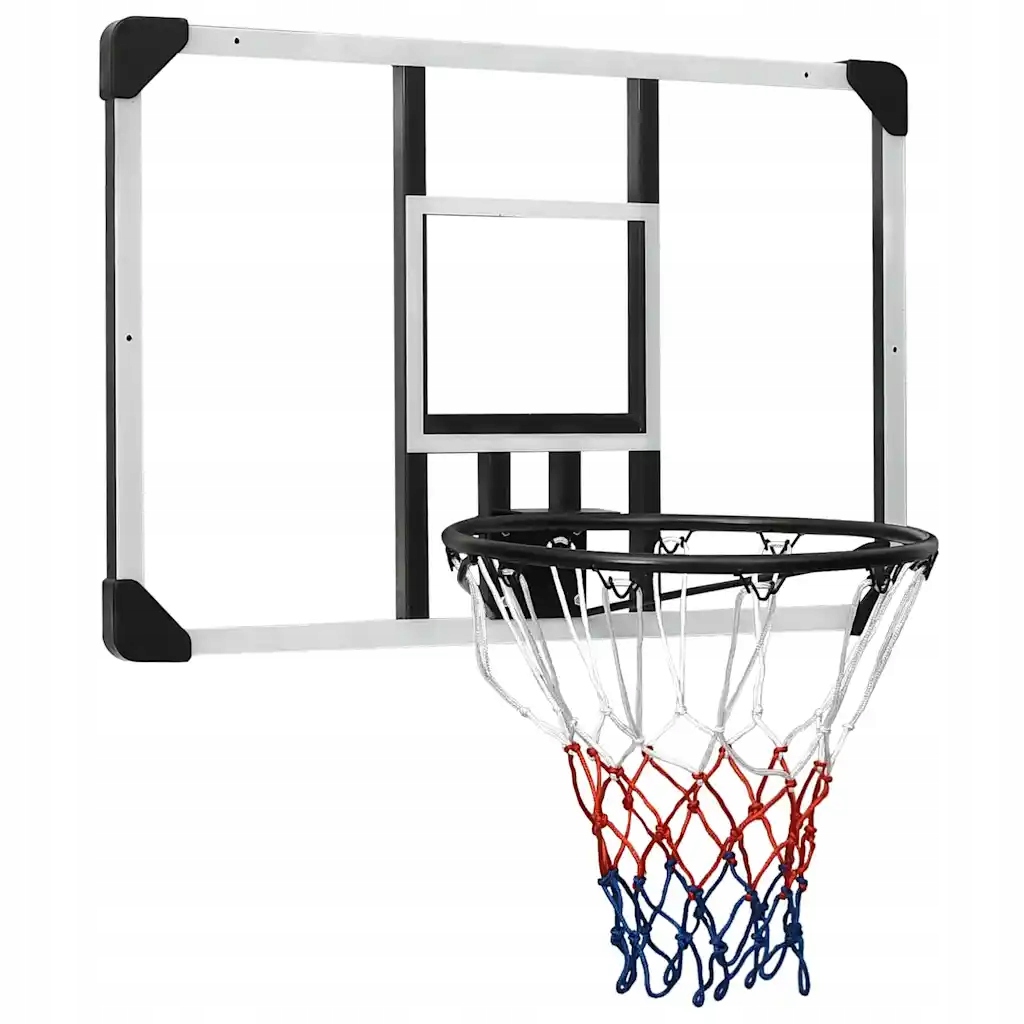 Basketbalová deska s obručí a síťkou, polykarbonát, 90 x 60 cm, průhledná