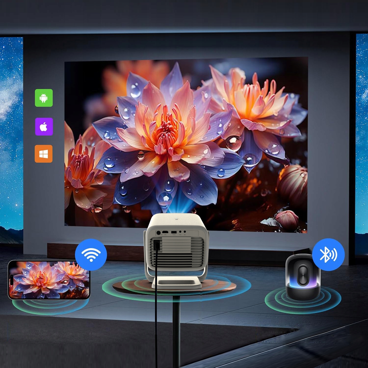 MINI PROJEKTOR PRZENOŚNY ANDROID WiFi RZUTNIK FULL HD 4K Do Filmów Telefonu Model Projektor LED Rzutnik Android WiFi H8 Projector