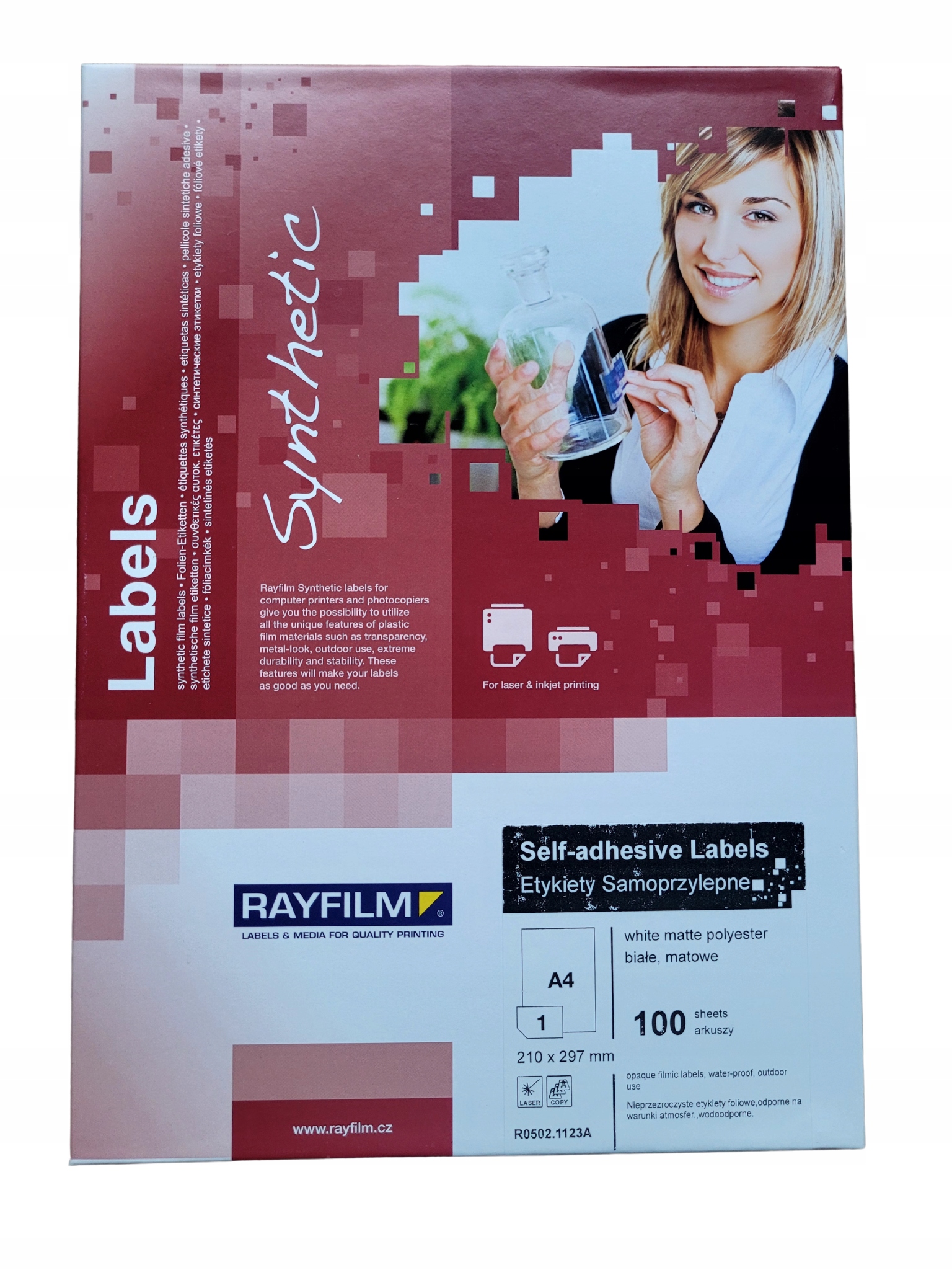 Folia samoprzylepna biała mat A4/100ark druk laser Mocny Klej