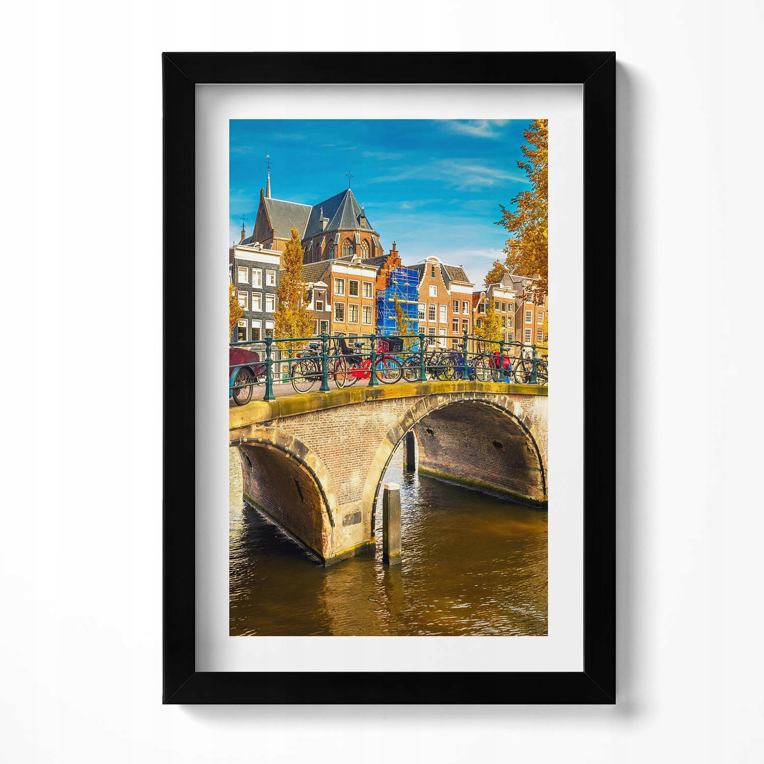 Dekorativní nástěnný obraz v černém rámu Podzimní chandra Amsterdamu 20x30 cm