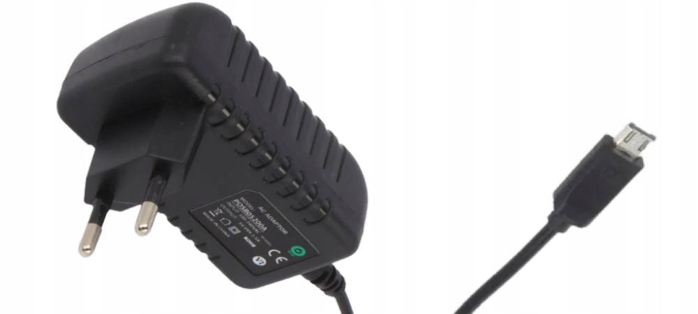Zasilacz wtyczkowy 5V/2A/10W czarny, adapter horyzontalny, gniazdo micro