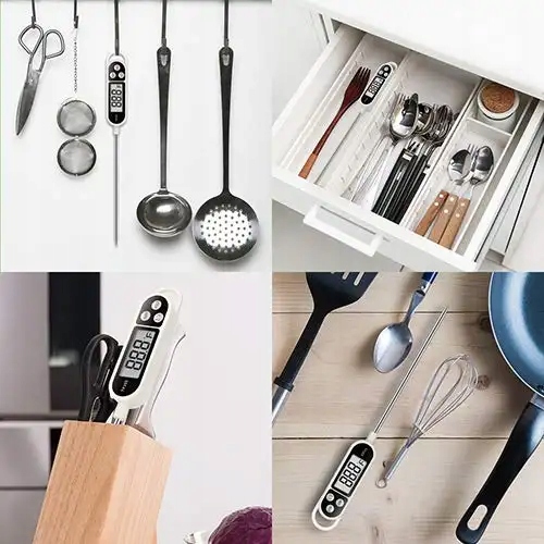 TERMOMETR KUCHENNY Z SONDA do GRILLA MIĘSA WODY Kolor odcienie szarości