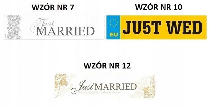 TABLICE WESELNE ŚLUBNE NA SAMOCHÓD AUTO 42 WZORY Rodzaj tablice