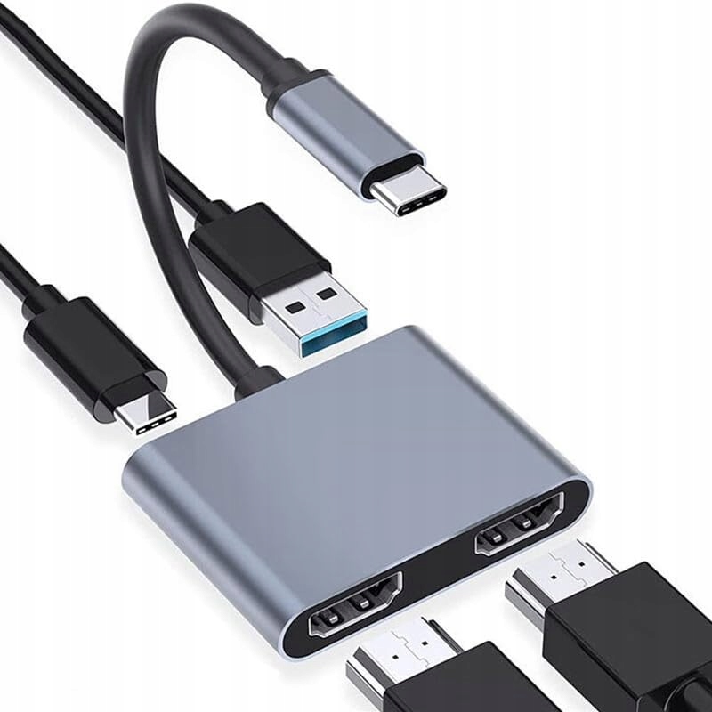 Adapter Usb-c 4w1: 2x Hdmi 4K60Hz, Usb 3.0, Pd 100W – 2 monitory