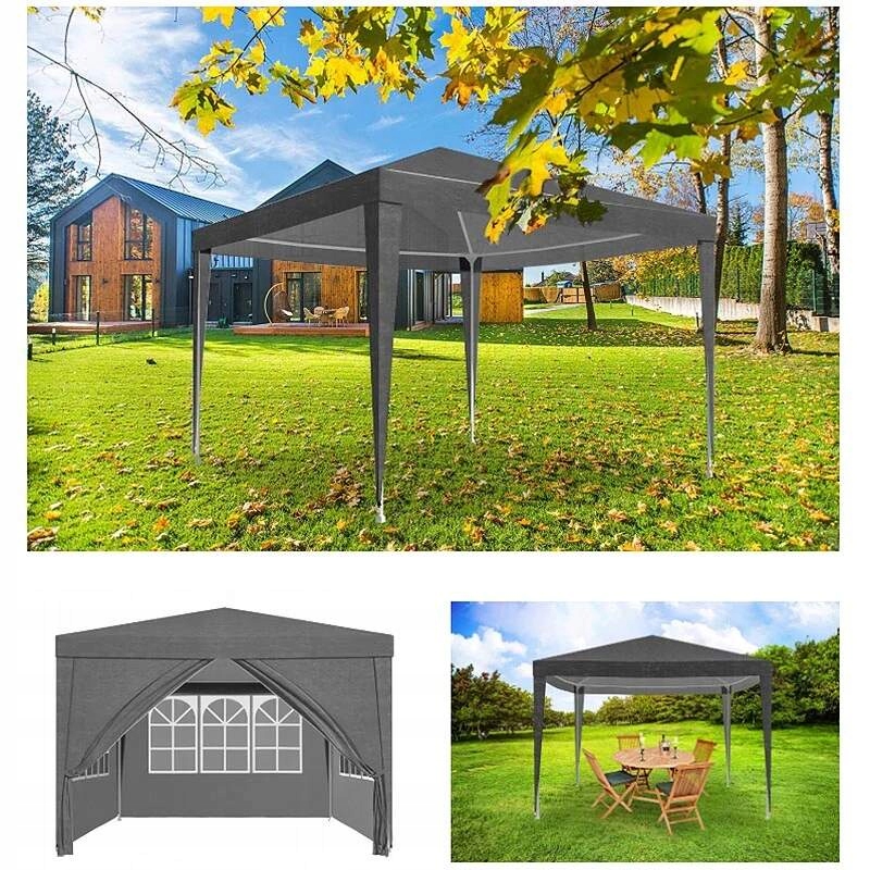 Záhradný pavilón 3 × 3 m so 4 bočnými stenami (sivý)