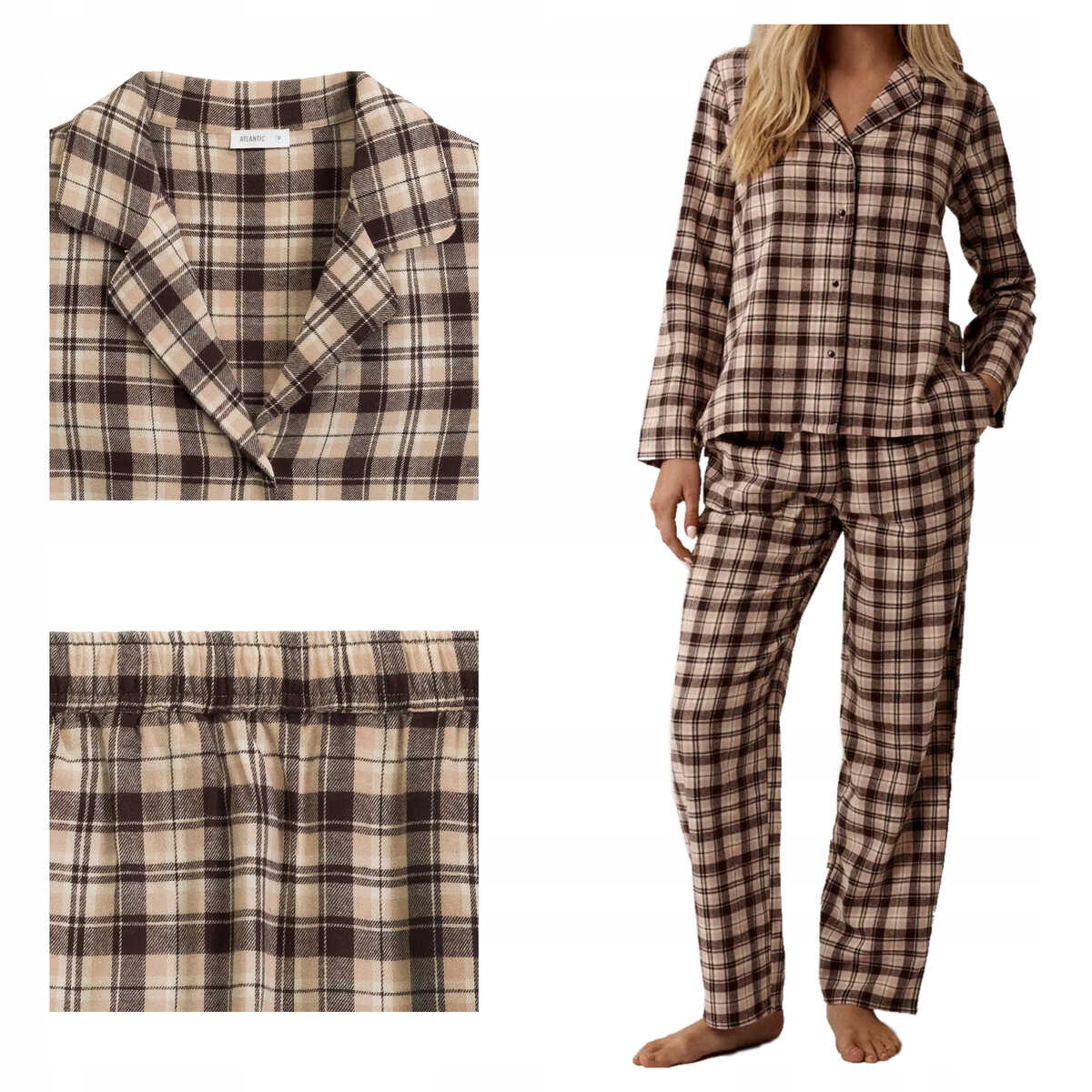 Atlantic Dámské bavlněné rozepínací pyžamo Nlp 505 bro/béžová/ecr XL