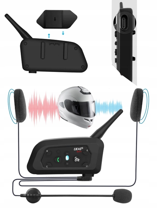 INTERKOM MOTOCYKLOWY EJEAS V6 PRO USB-C 2024 Bluetooth 5.1 na kask Czas ładowania 2.5 h