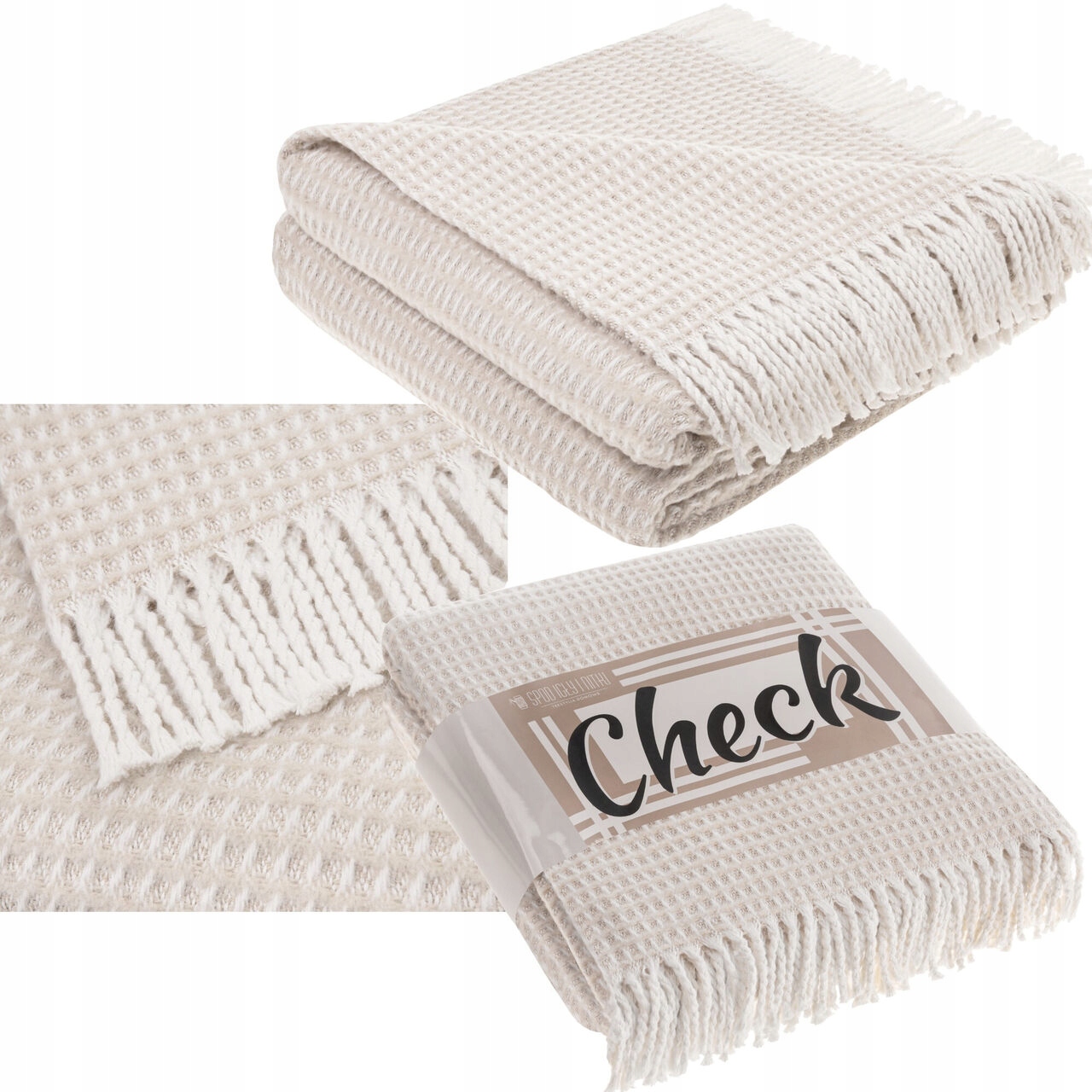 Koc Wafel Přehoz Na Postel Měkký Bavlněný Přírodní 150x200 cm