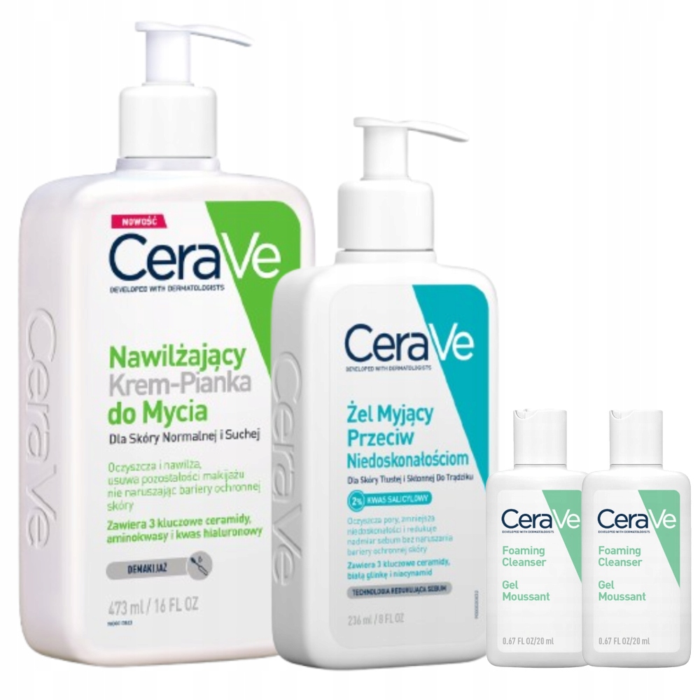Krem-Pianka Nawilżający CeraVe do Mycia 473ml Żel Myjący Trądzik 236ml