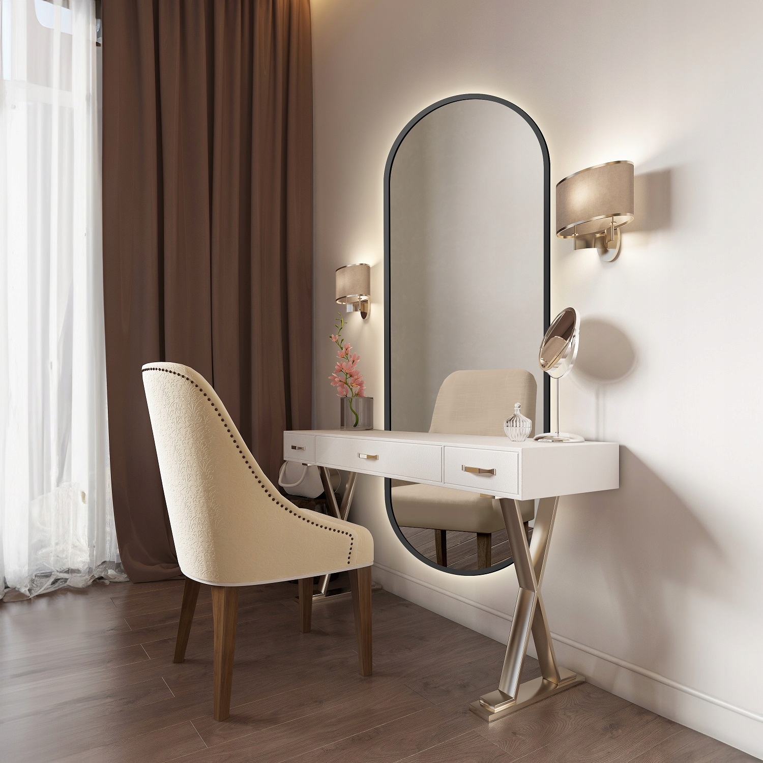 Zrcadlo oválné Oskar v černém Mdf rámu ve dvou částech Led 100 x 200 cm