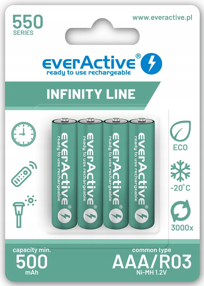Akumulatorki everActive R03/AAA Ni-MH 550 mAh ready to use 4 sztuki