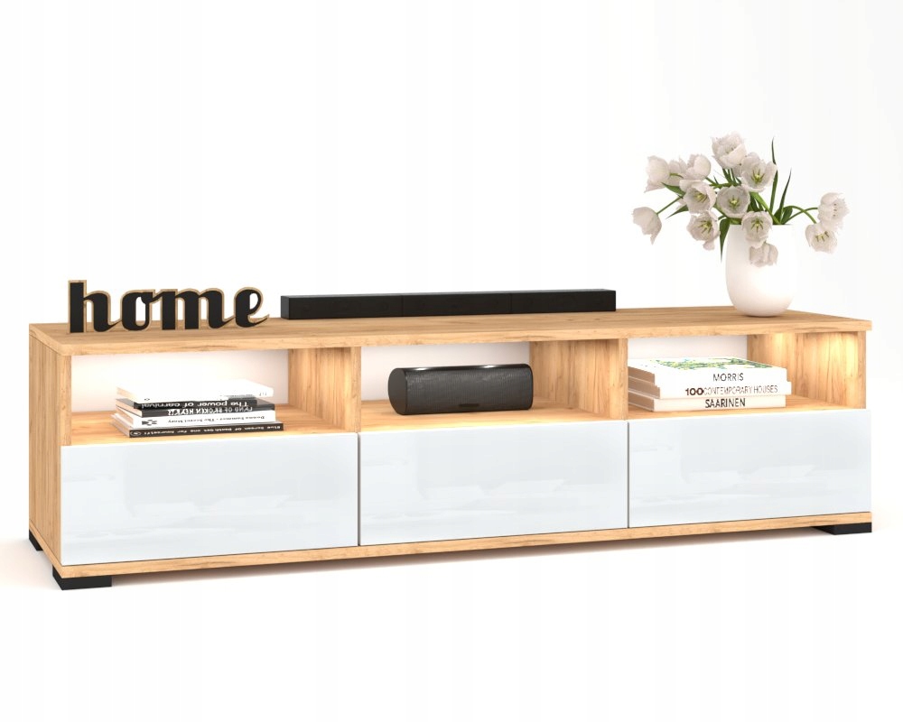 Rtv skříňka Komoda s zásuvkami do obývacího pokoje Hania Craft Bílý Lesk 150 Led