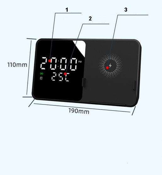 BUDZIK CYFROWY Zegar ŁADOWARKA INDYKCYJNA 15W Temp Prąd wyjściowy 2000 mA