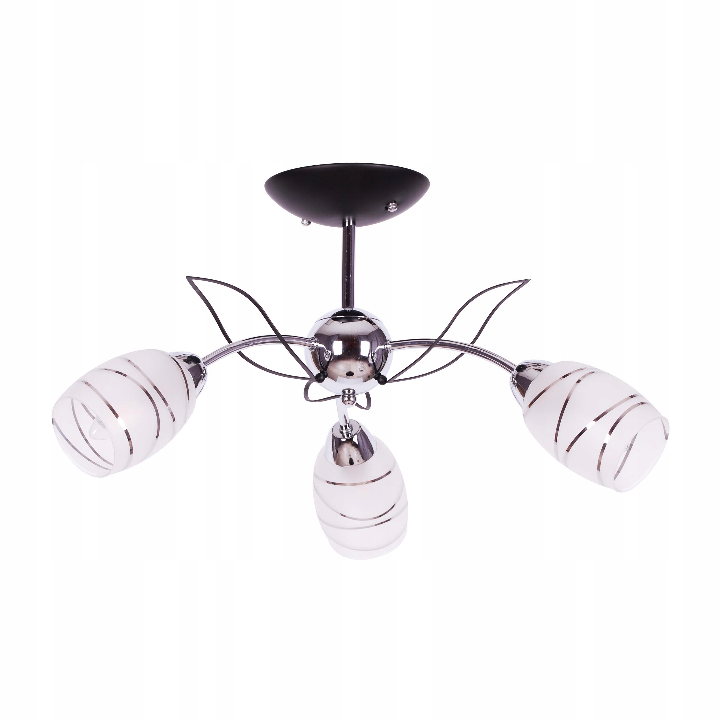 Lampa Sufitowa Chrom Potrójna Zdobione Klosze E14