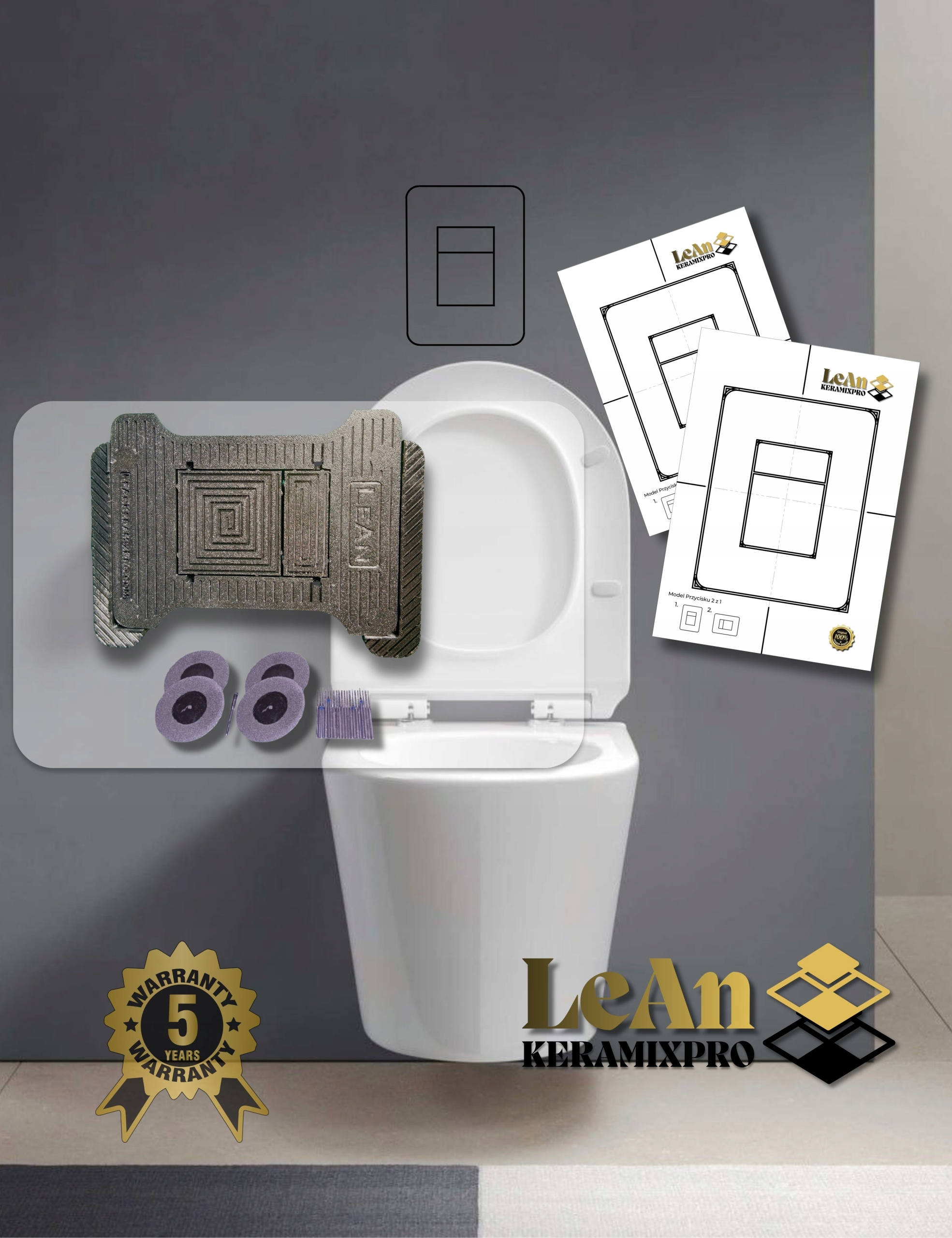 Skryté splachovací tlačítko pro Grohe černé pod tmavé dlaždice