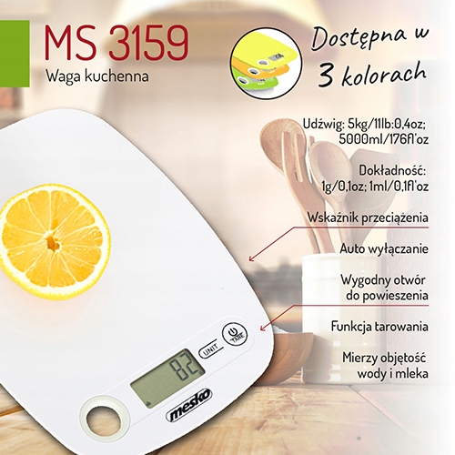 Waga kuchenna MS3159 biała 5kg/1g z tarowaniem