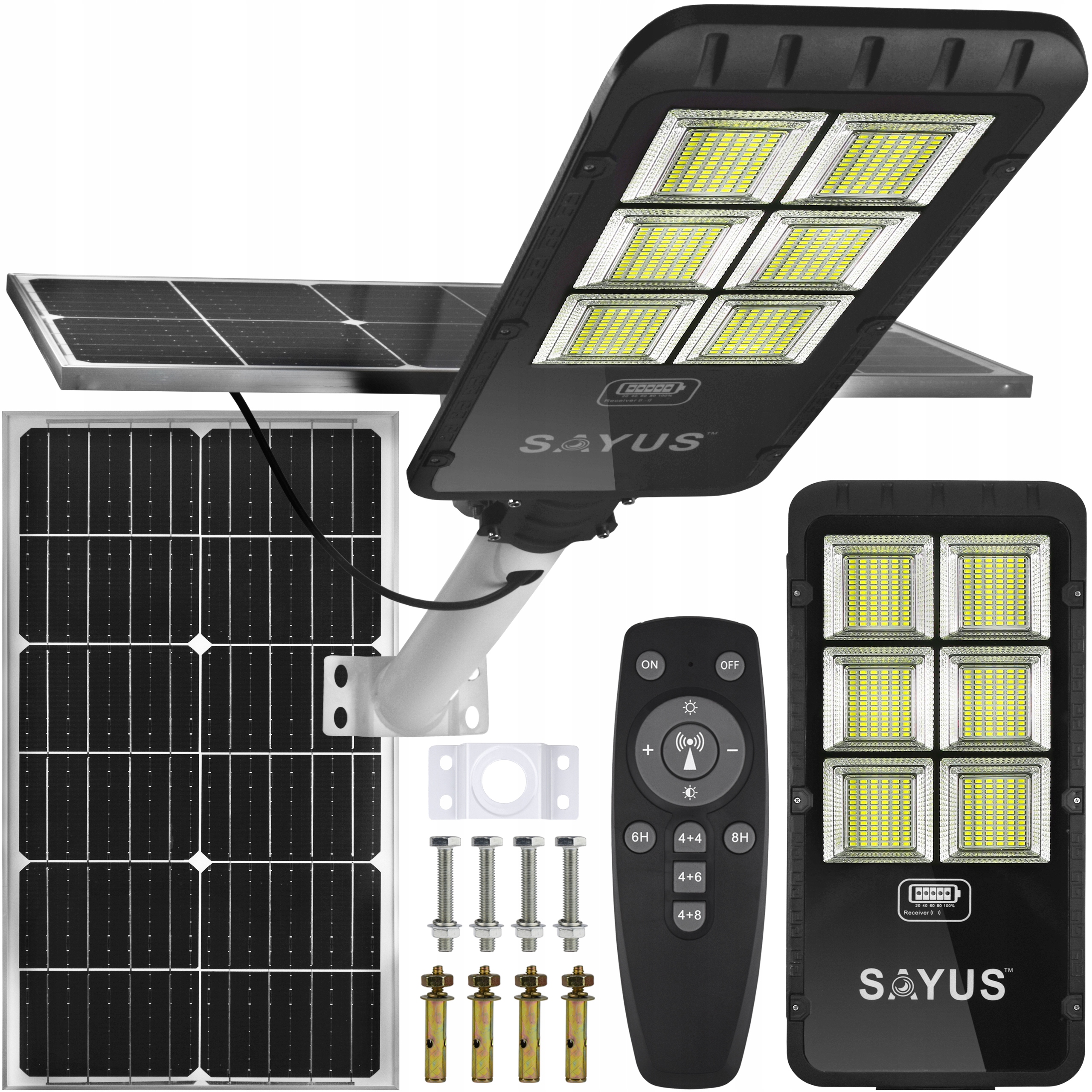 Duża Lampa Solarna Led Latarnia Uliczna Ogrodowa Czujnik Ruchu 2400W Uchwyt