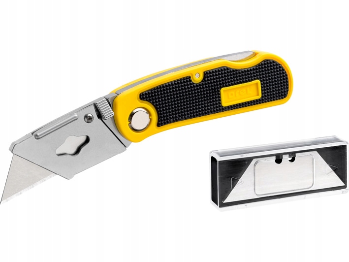 DREL NÓŻ NOŻYK SKŁADANY TRAPEZOWY NA OSTRZE TRAPEZOWE + 5 OSTRZY