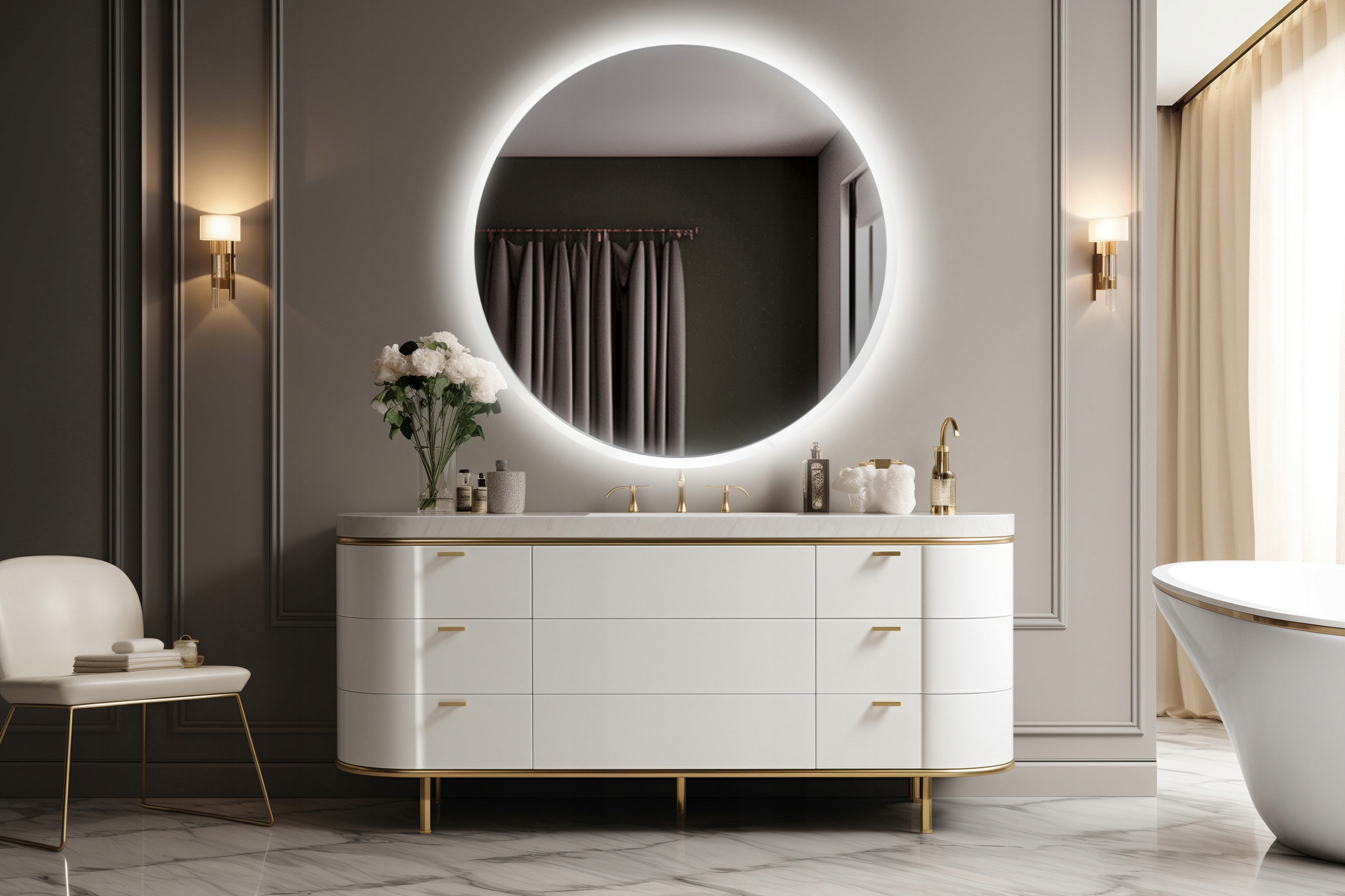 LUSTRO OKRĄGŁE LED 100 CM PODŚWIETLANE ŁAZIENKOWE SALON SYPIALNIA TOALETKA Kod producenta OKRĄGŁE LUSTRO LED DO ŁAZIENKI SALONU DUŻE