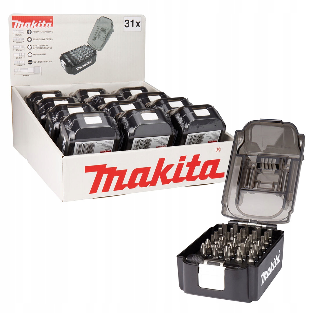 Sada bitů Makita E-00022 25 mm 1/4 31 ks Accu Box displej 12 Ks
