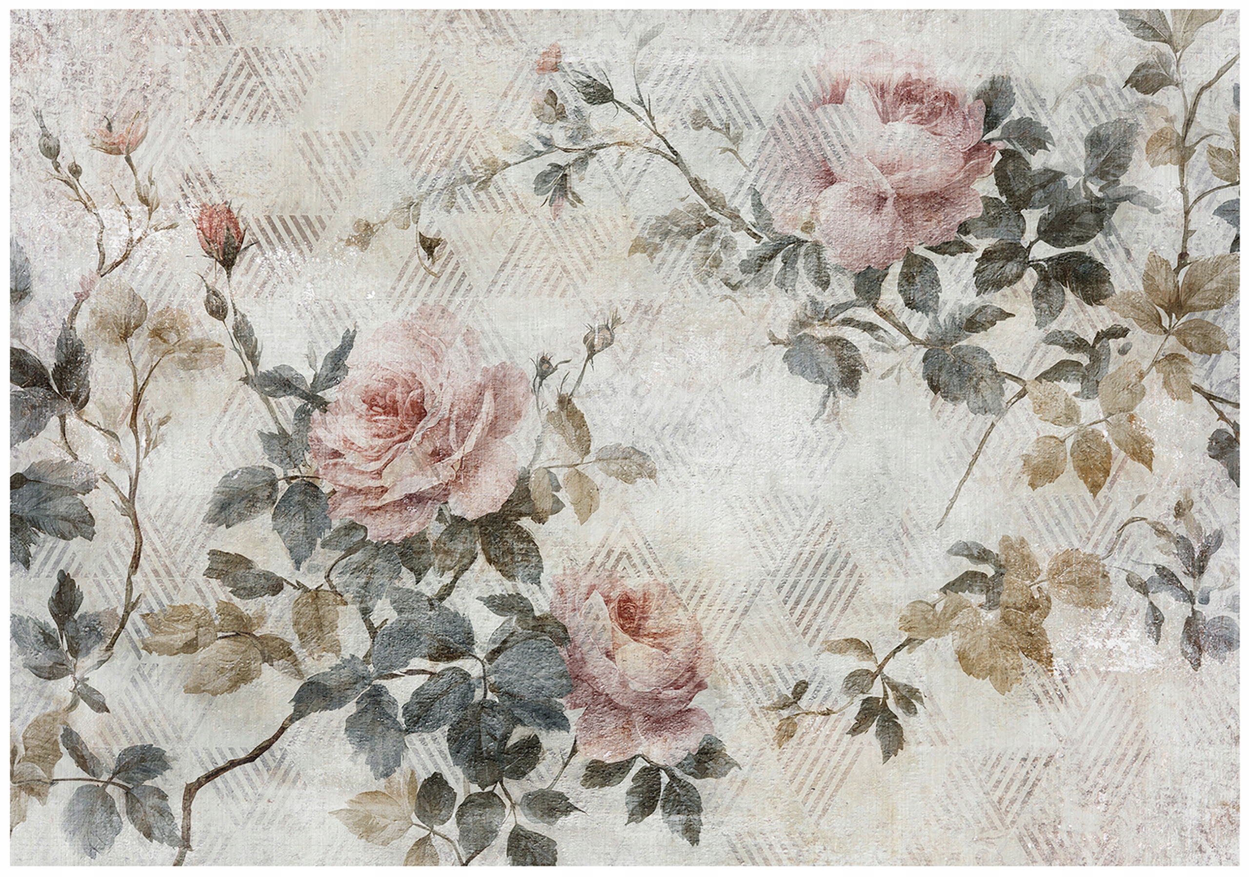Fototapeta Květiny Růže Beton Abstrakce Boho Listy Šedá Růžová 312x219