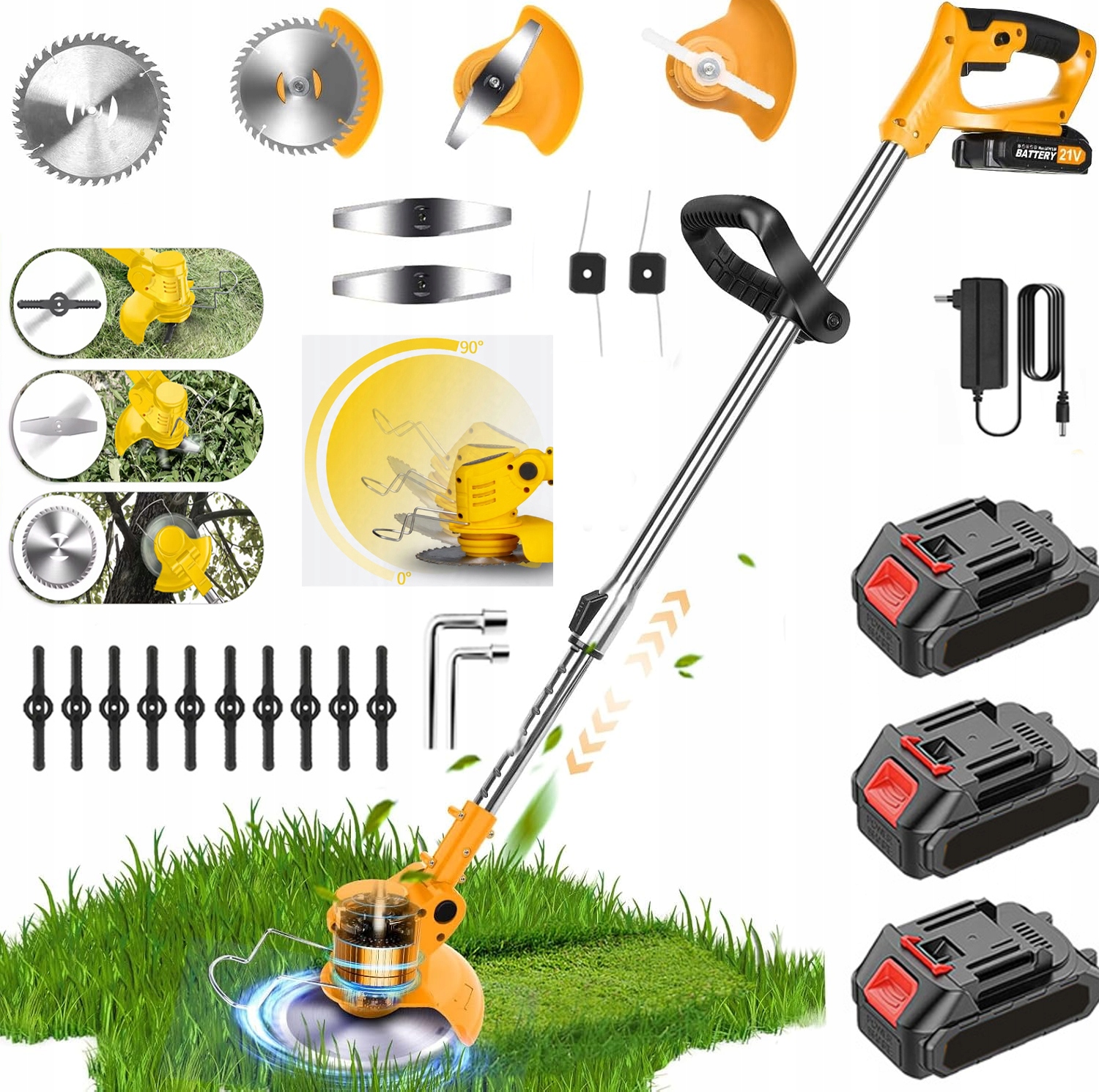 Podkaszarka Akumulatorowa Kosa Ogrodowa Wykaszarka Do Trawy 3xAKU Zestaw