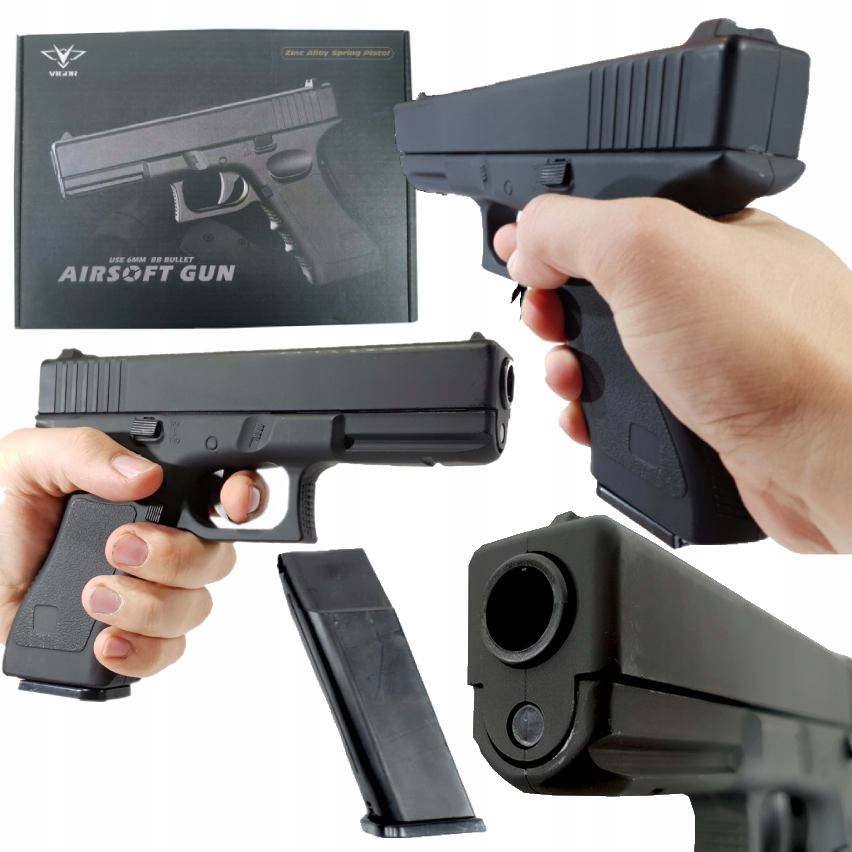 Metalowy Twardy Pistolet Na Kulki Glock Imitacja Broni 800 Kulek