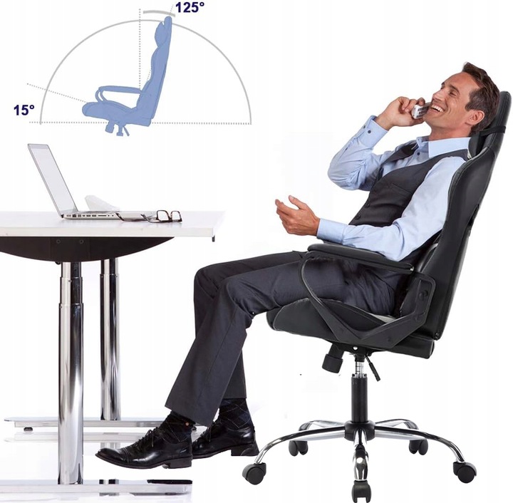 HQ FOTEL GAMINGOWY BIUROWY KRZESŁO GRACZA OBROTOWY+MASAŻ+PODNÓŻEK Głębokość mebla 49 cm