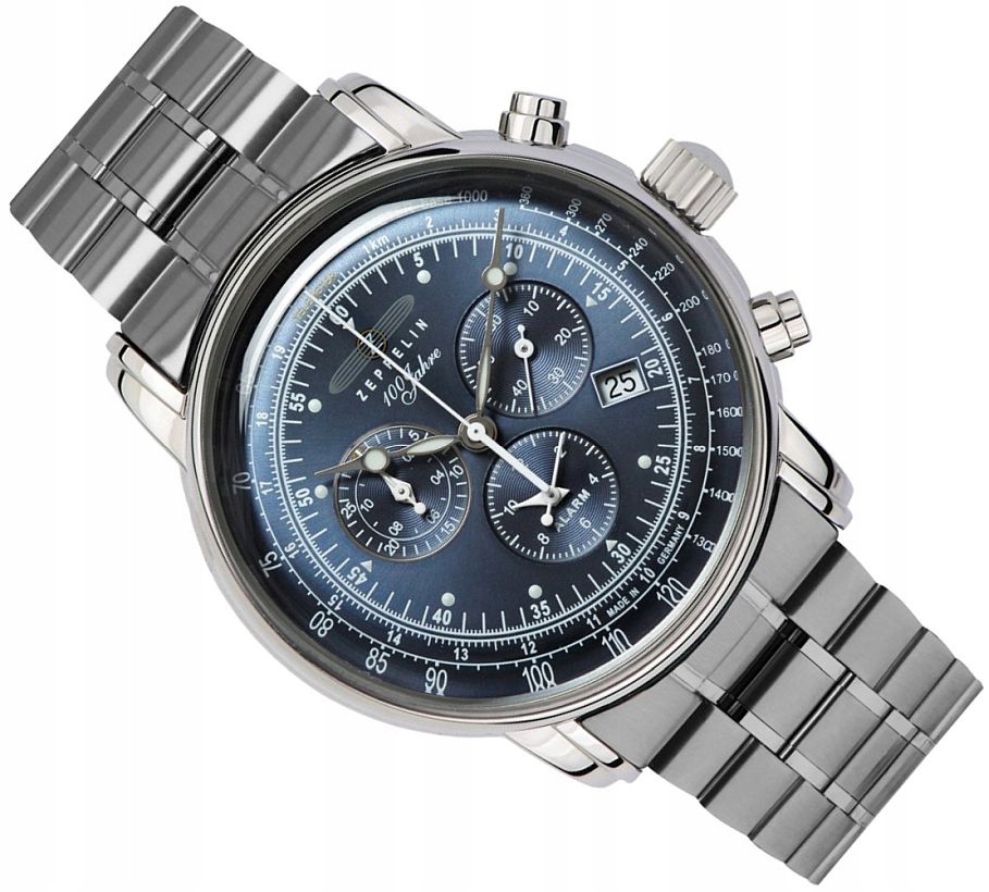 Nové Pánské Hodinky Zeppelin 7680MB-3 Jahre Chrono Alarm Modré Vintage