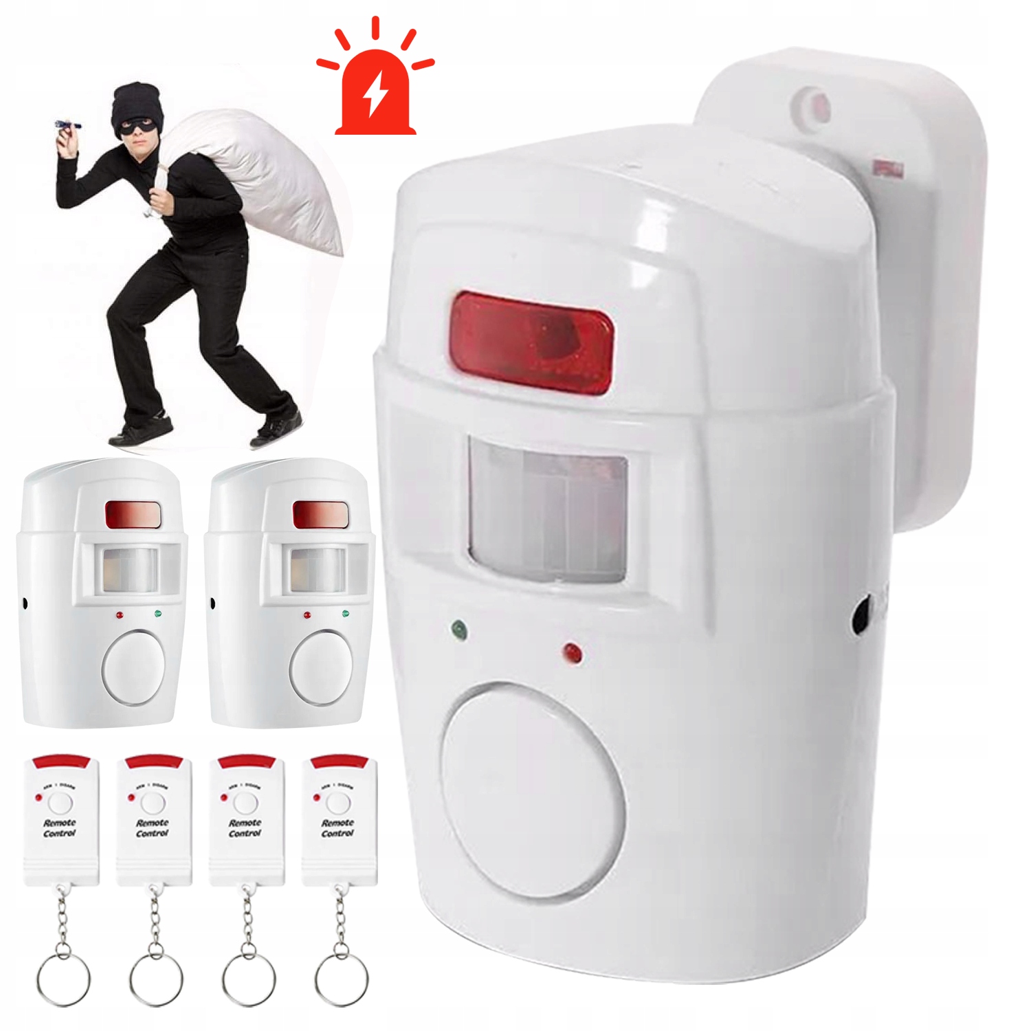 2KS Bezdrátový Alarm Senzor Pohybu Sirény Pro Garážový Dům 4 Ovladače