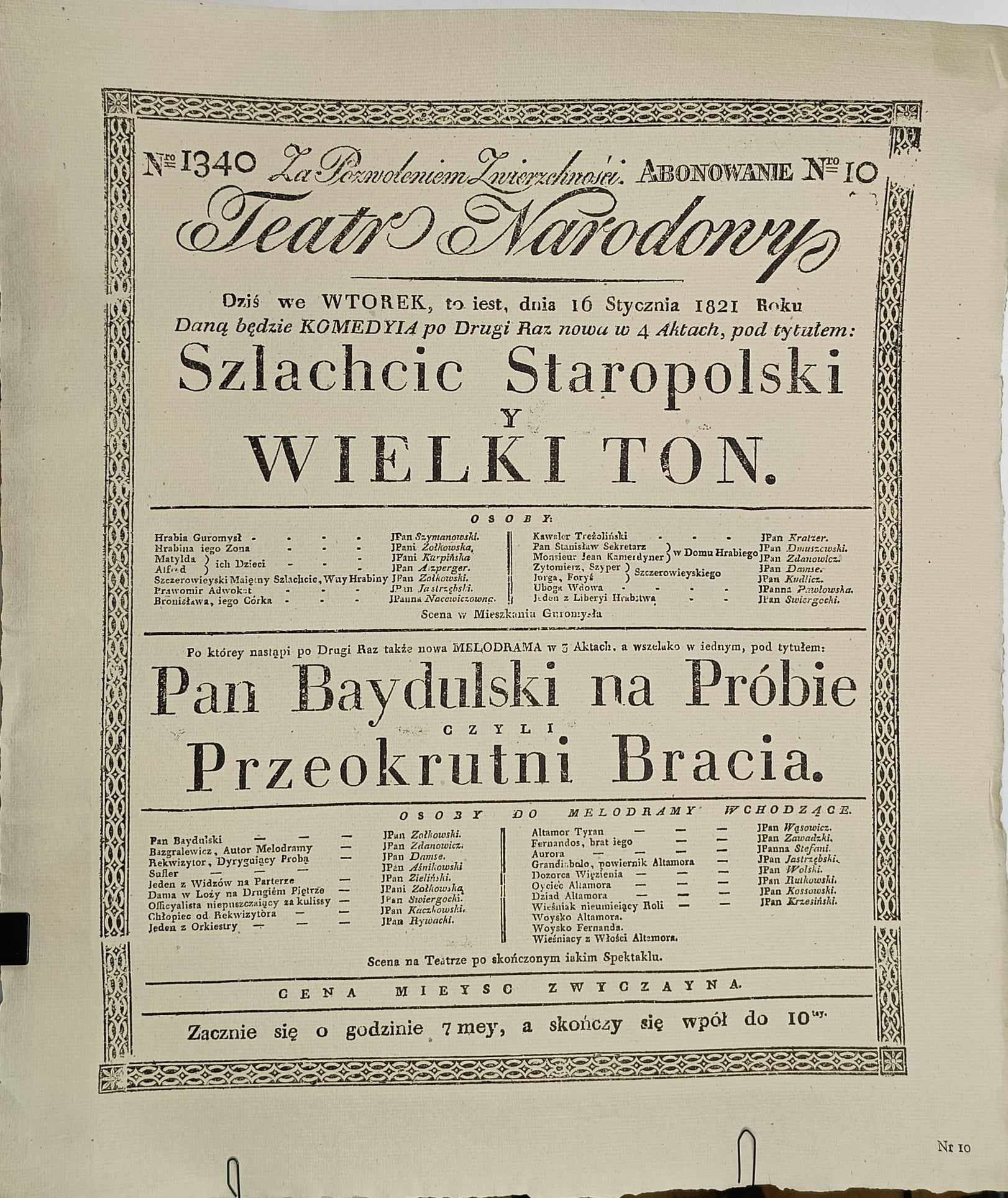 Afisz teatralny: Szlachcic Staropolski y wielki ton