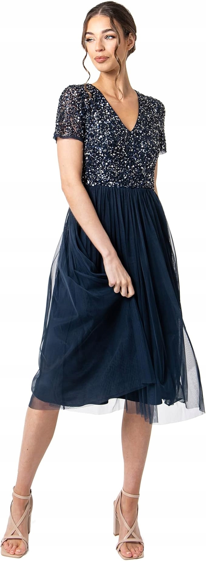 Maya Deluxe Šaty Tmavě Modré S Flitry 44 6BA