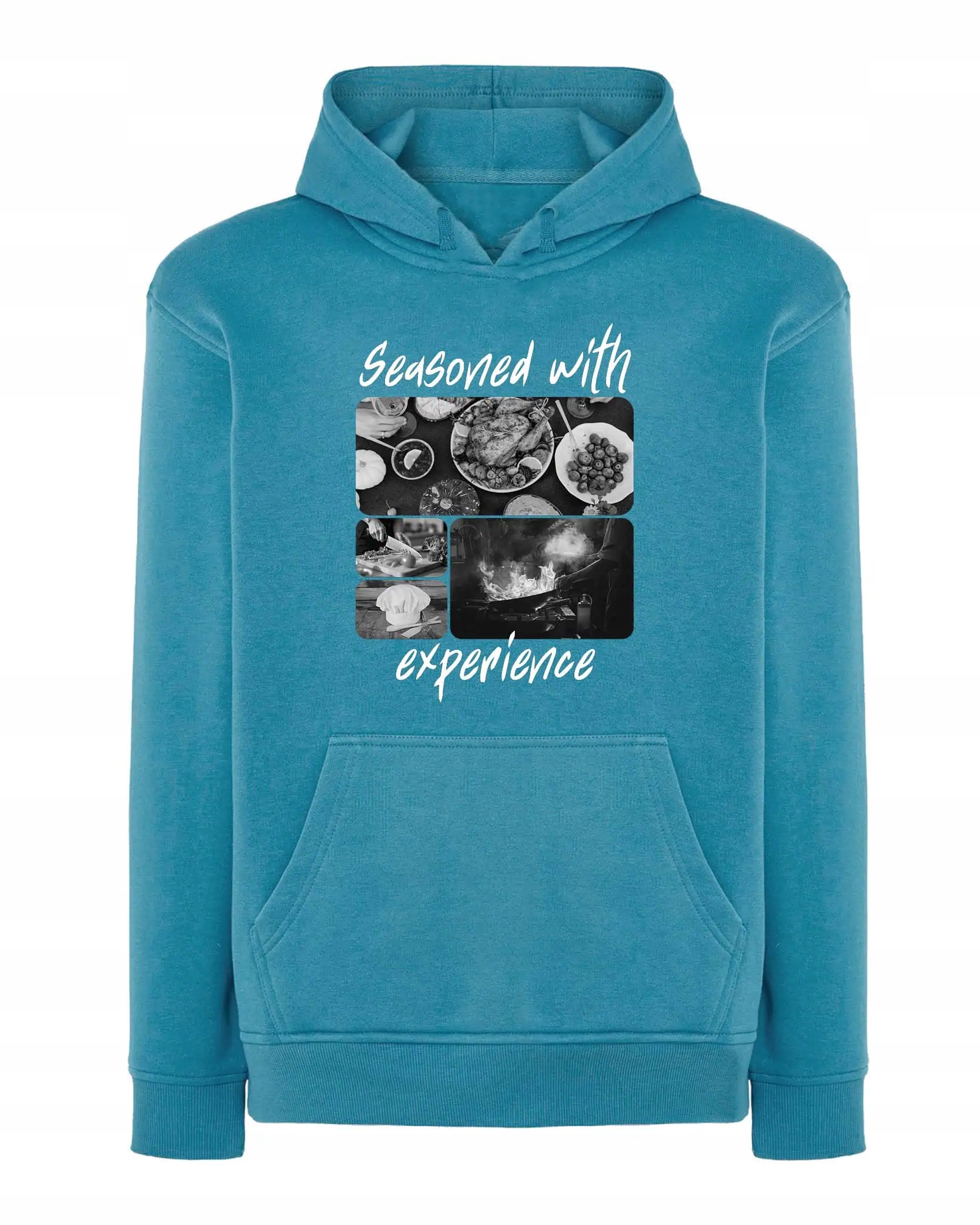 Mikina s kapucí Dárek pro kuchaře Umělecká koláž Modrá L