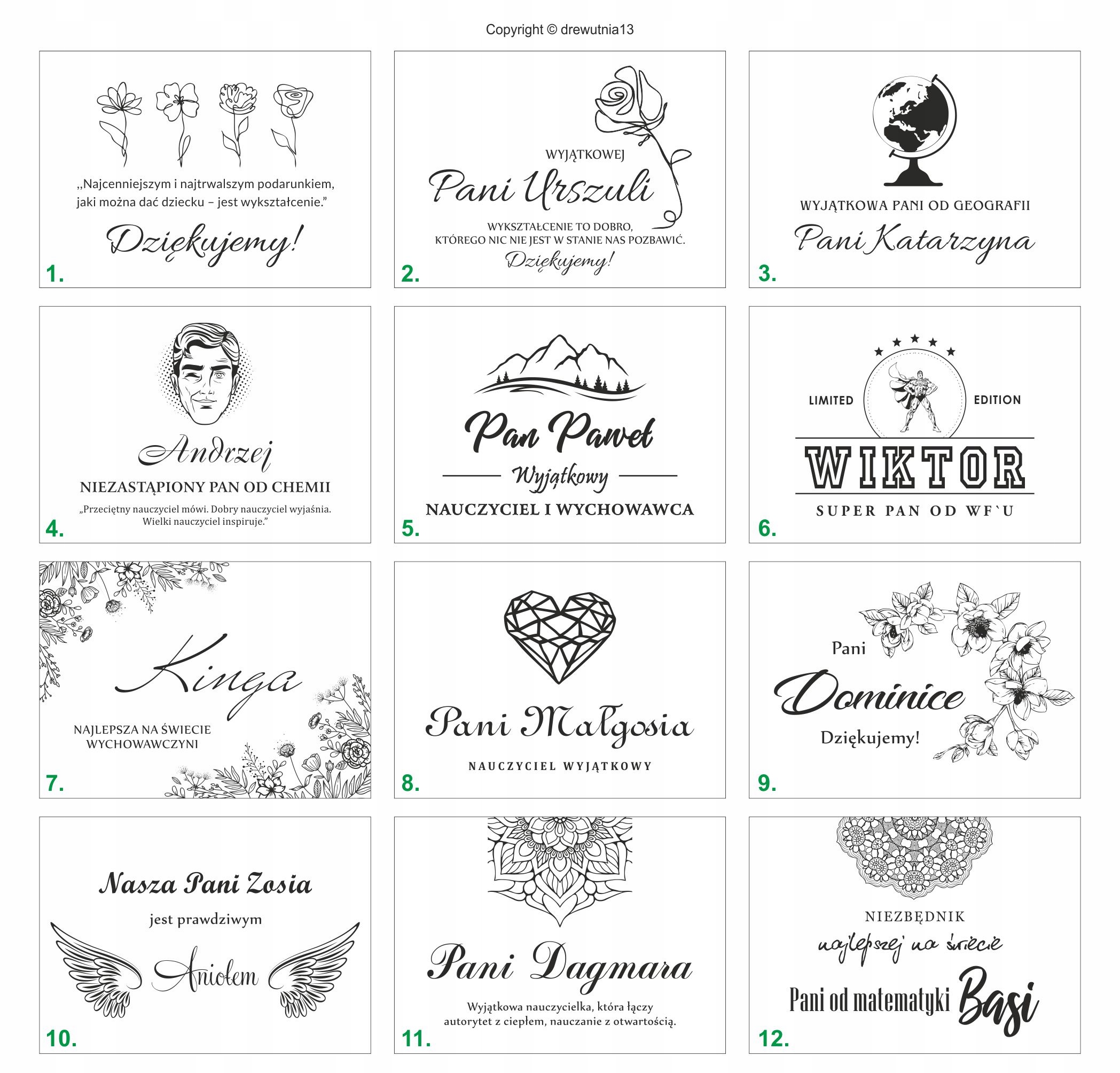 herbaciarka 6 BW zestaw GRAWER dla NAUCZYCIELA Informacje dodatkowe z grawerem