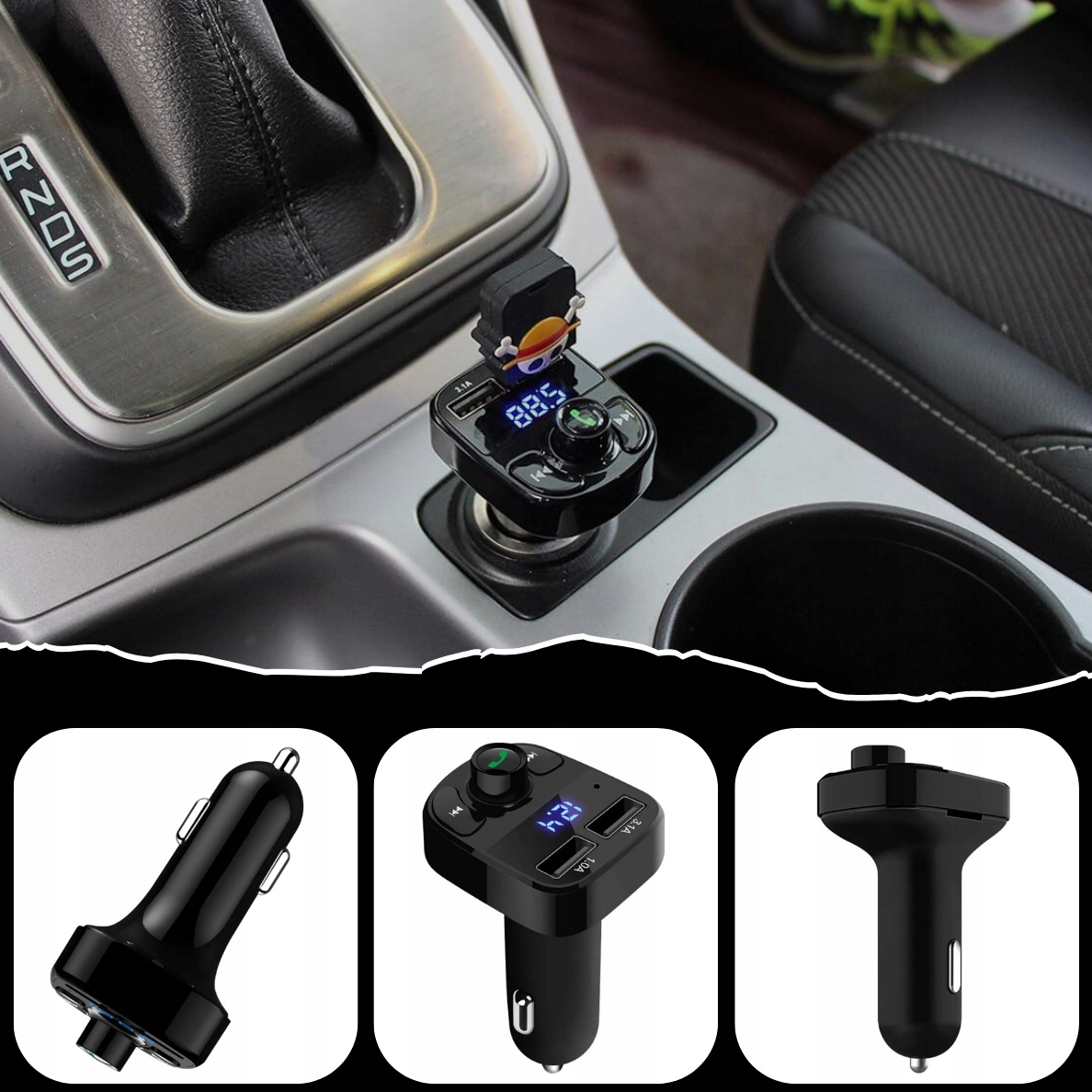 TRANSMITER FM SZYBKA ŁADOWARKA BLUETOOTH AUDIO MP3 BT 3X USB RGB Zasilanie gniazdo zapalniczki samochodowej 12V gniazdo zapalniczki samochodowej 24V