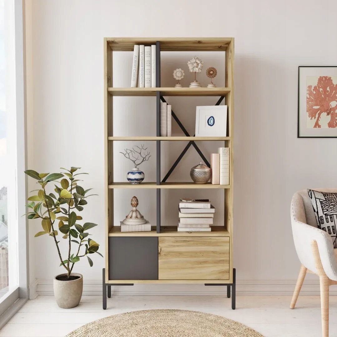 Knižnica Houseland Tara dub Wotan/antracitová šedá