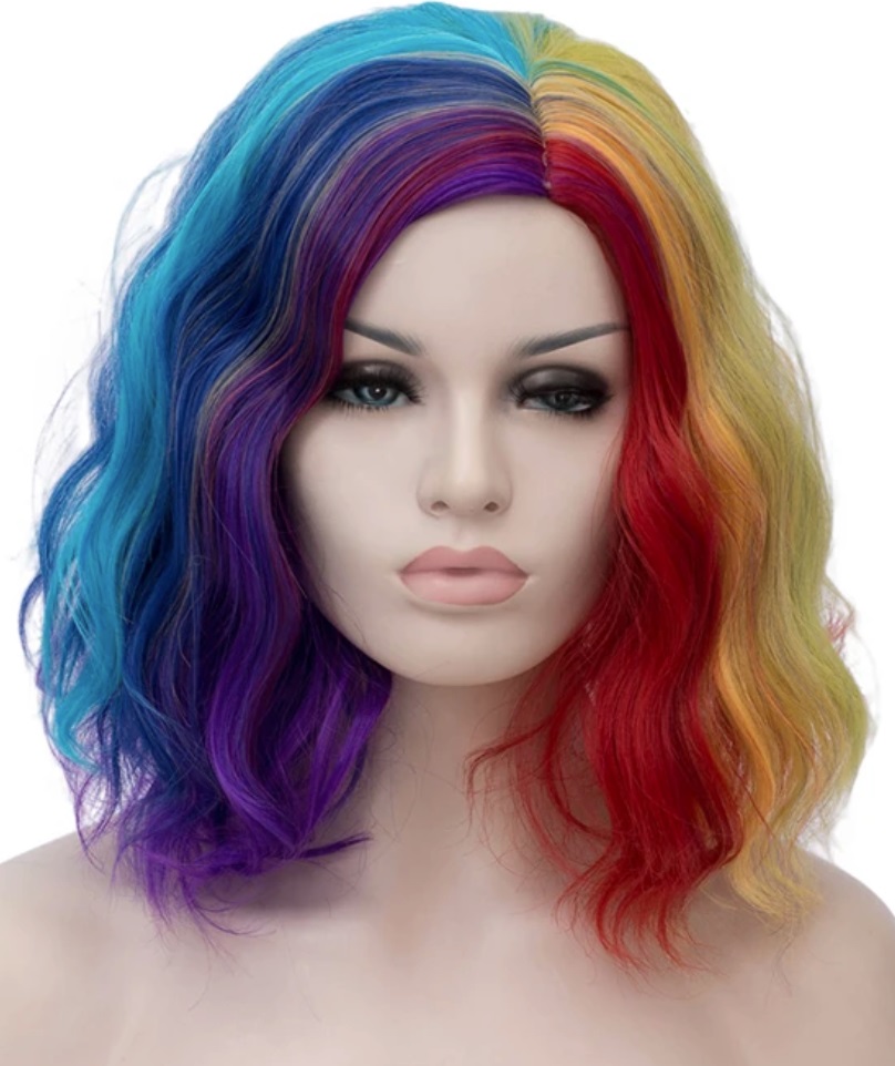

Peruka Cosplay 40 CM Bob Glam Rock Tęcza Tęczowy