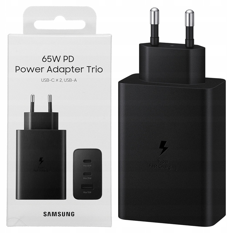 Szybka Ładowarka Samsung Trio 3x Usb 65W 1x Usb-a +2x Usb-c EP-T6530NBEGEU