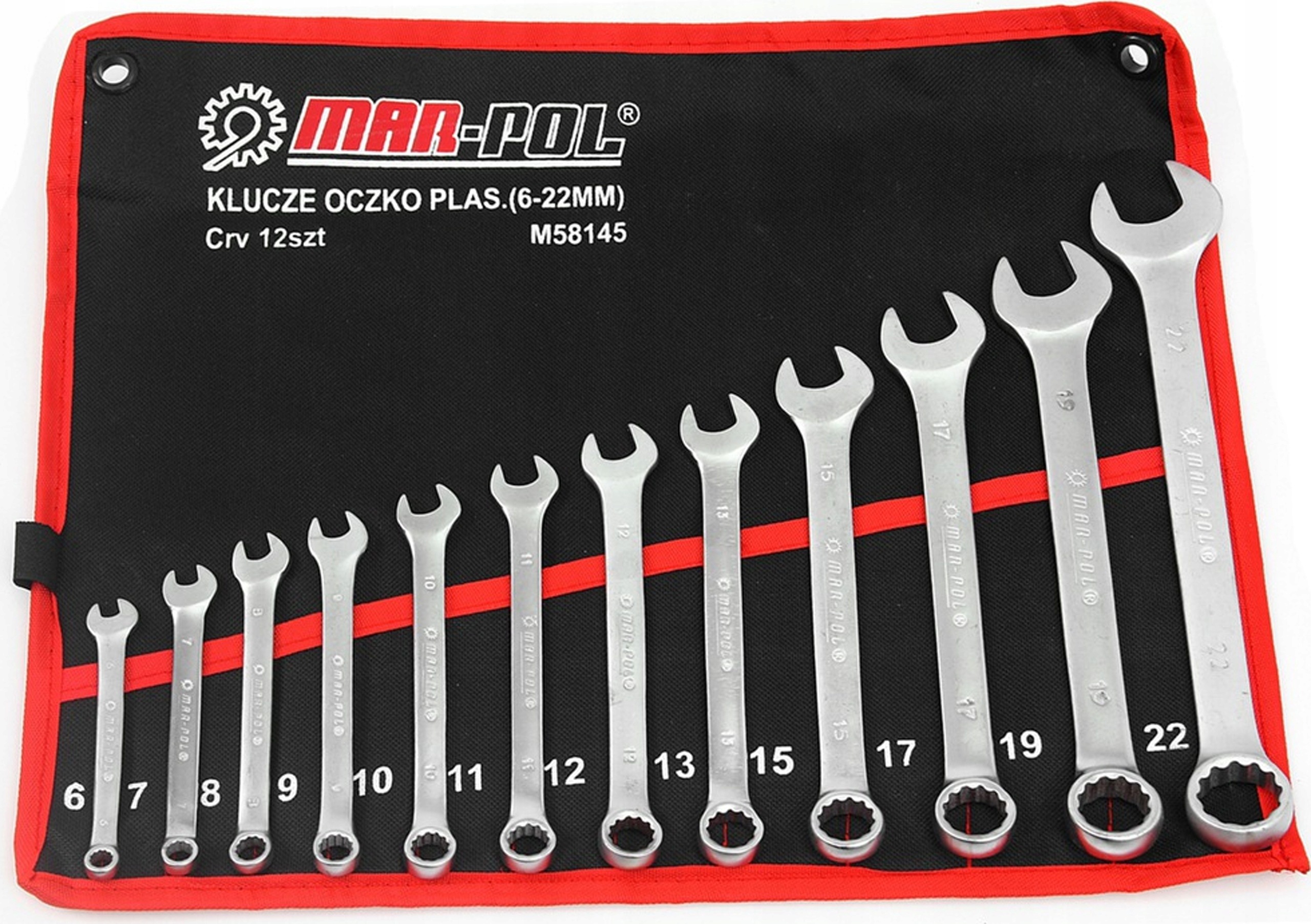 Klucze płasko-oczkowe 6-22 mm zestaw 12 szt. Mar-Pol Crv