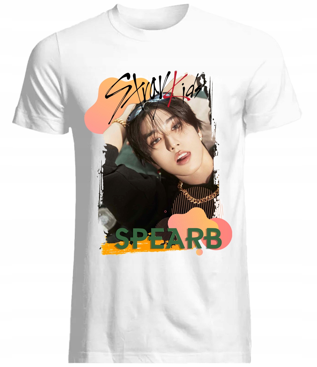 Koszulka K-pop Stray Kids Spearb 100% Bawełna Biały Wysokiej Jakości XL