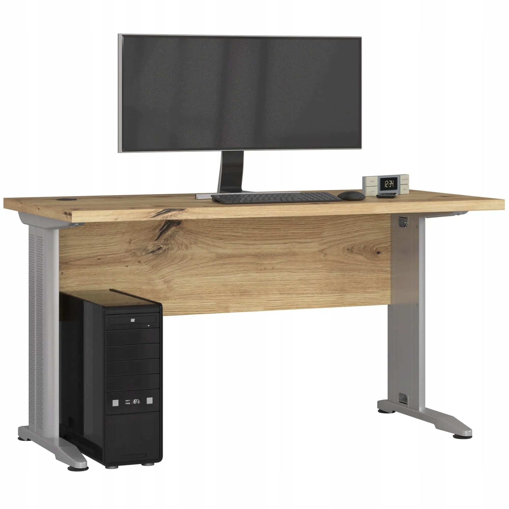 Biurko Gamingowane Komputerowe Dąb Artisan Prostokątne Metalowe Nogi 135 cm