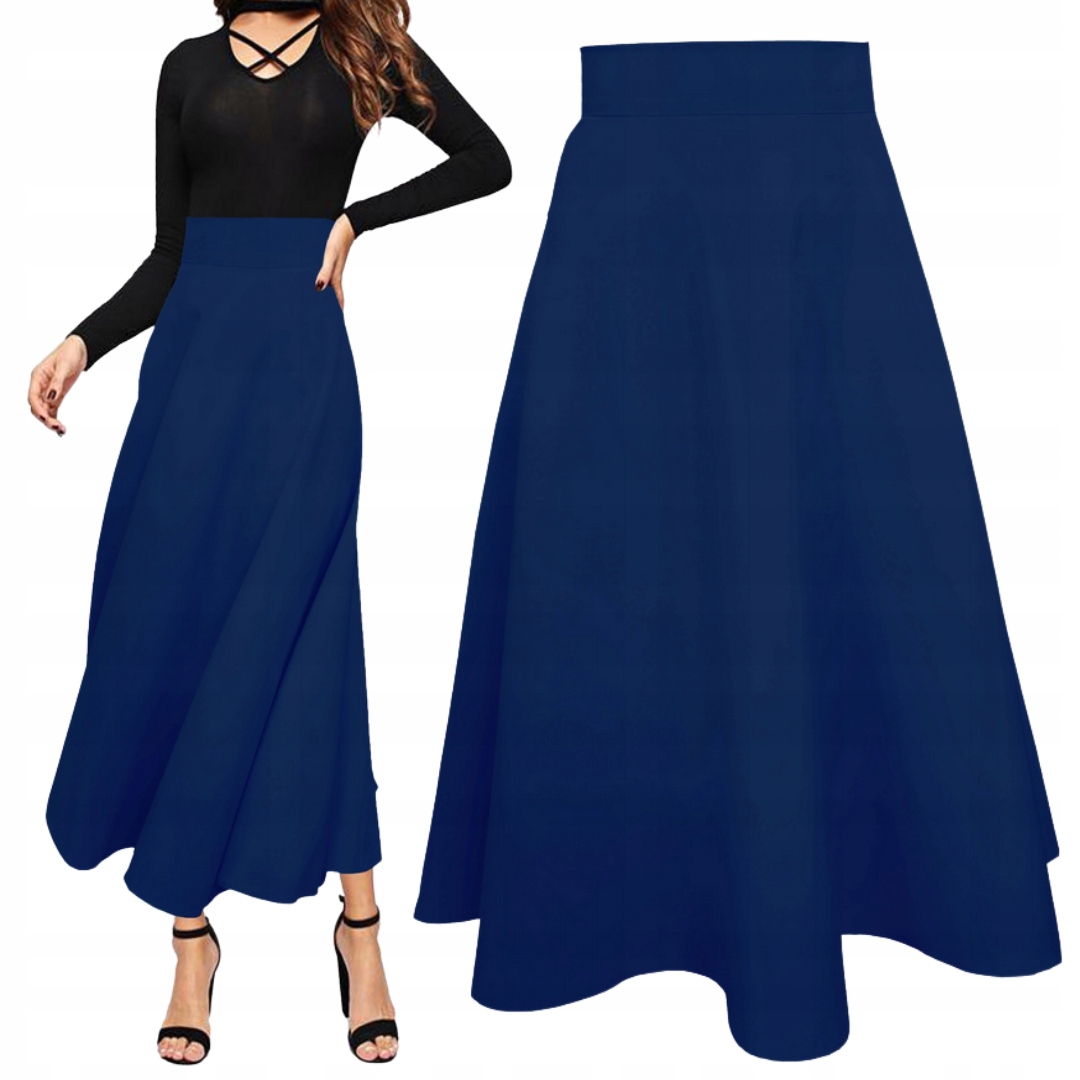 3XL 83 cm Tmavě Modrá sukně s půlkruhem maxi, dlouhé gala plesové zakončení