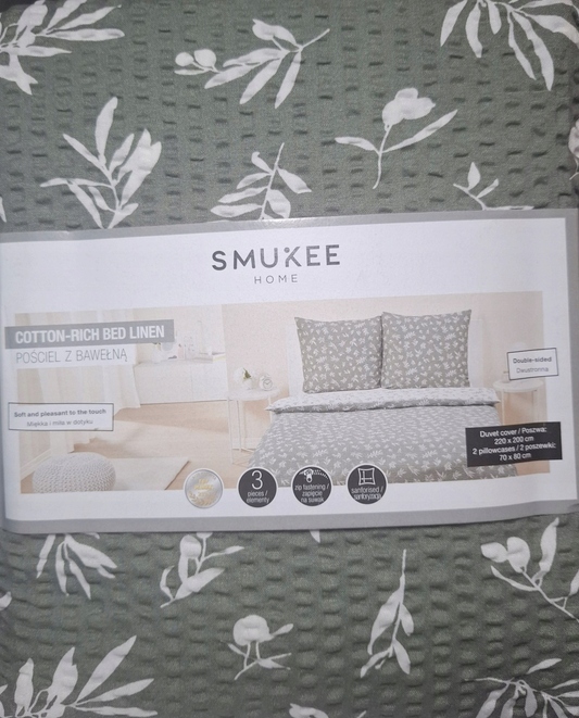 Krepové povlečení s bavlnou oboustranné Smukee 220x200 šedé květy 204