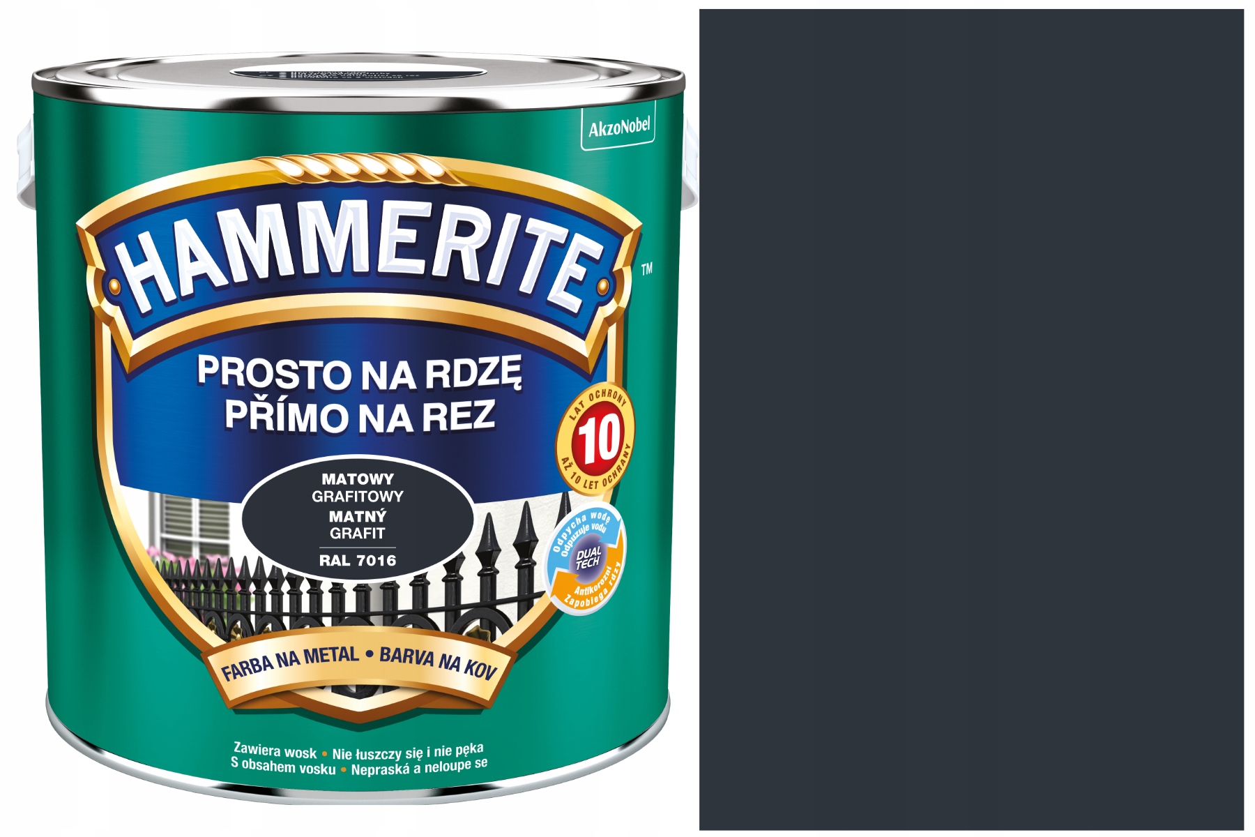 Wydajna Farba do Metalu Drewna Antykorozyjna Na Rdzę Mat Grafitowy 2,5L