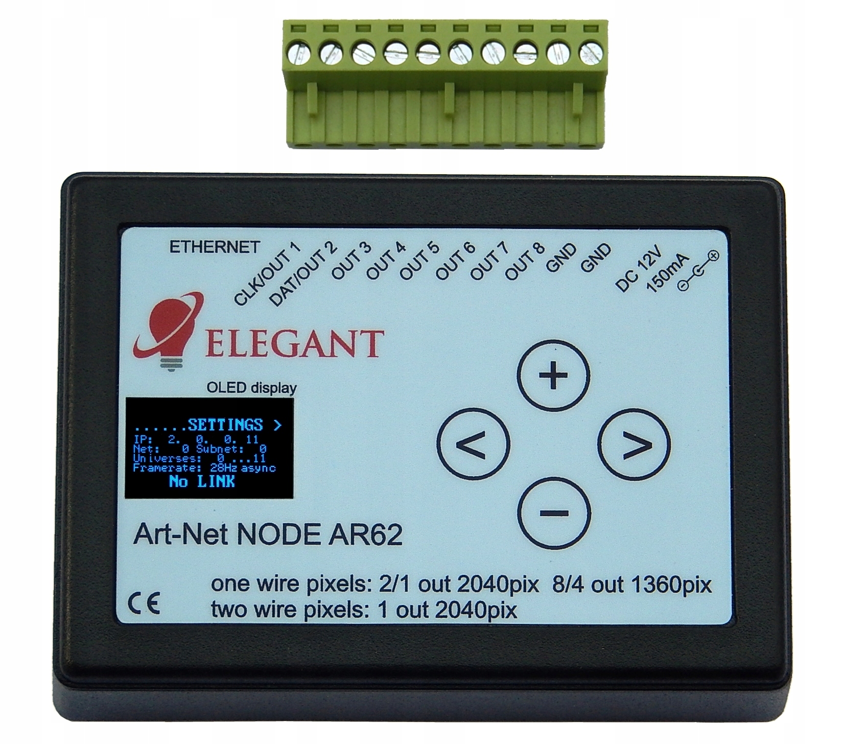 Brána Art-Net Spi Ovladač digitálních pásek Elegant AR62 WS2811 WS2811B