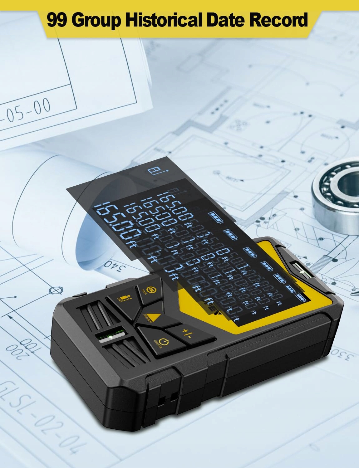 OLUFEY Dalmierz Laserowy 120m Cyfrowy IP54 Z Poziomicą LCD Podświetlany — miniatura 5