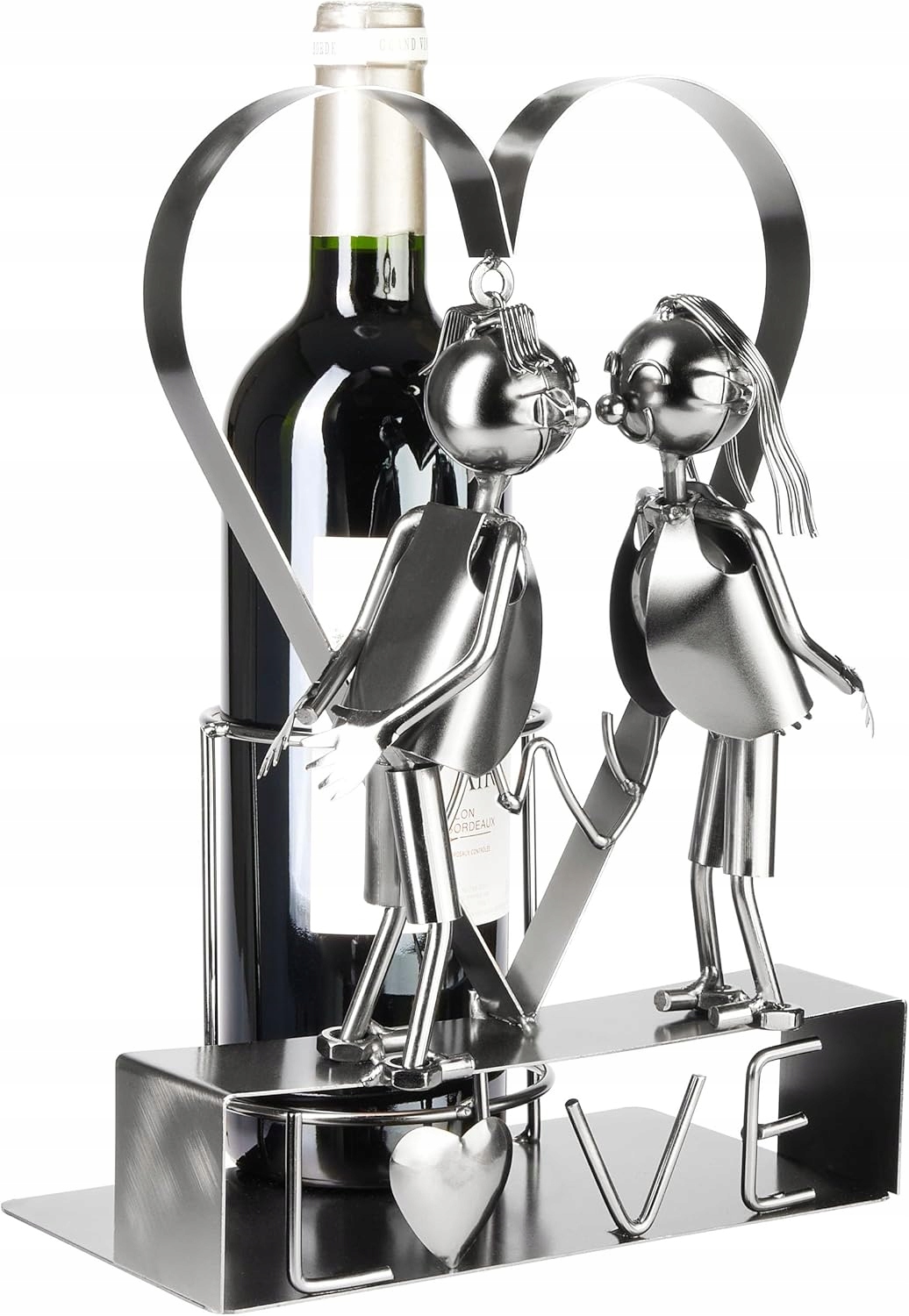 Stojan Na Víno Kovový Love Pár V Srdci 29 CM Dárek Svatba Výročí