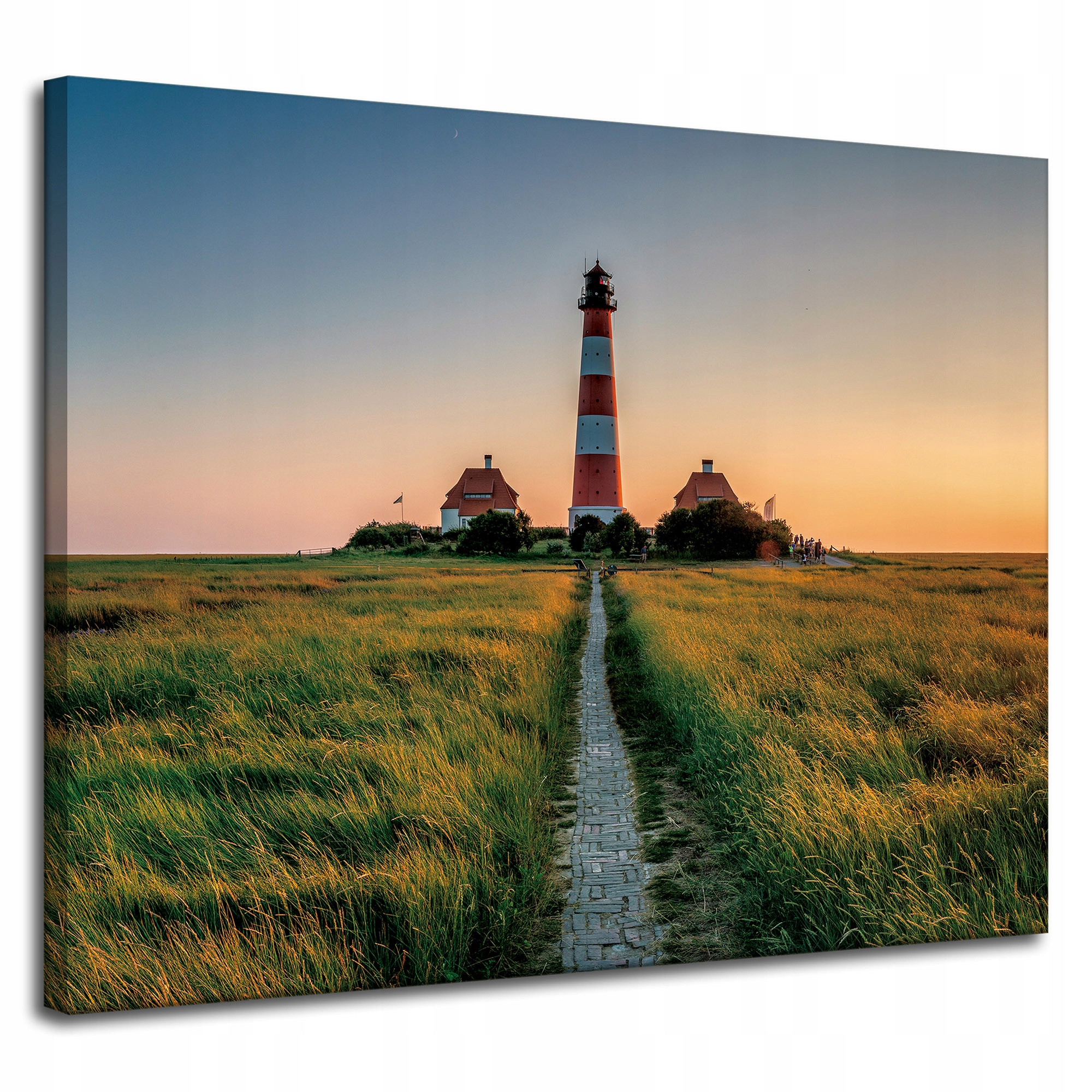 Obraz na plátně Městečko Maják Bílo-červený Západ Slunce 100x80 cm